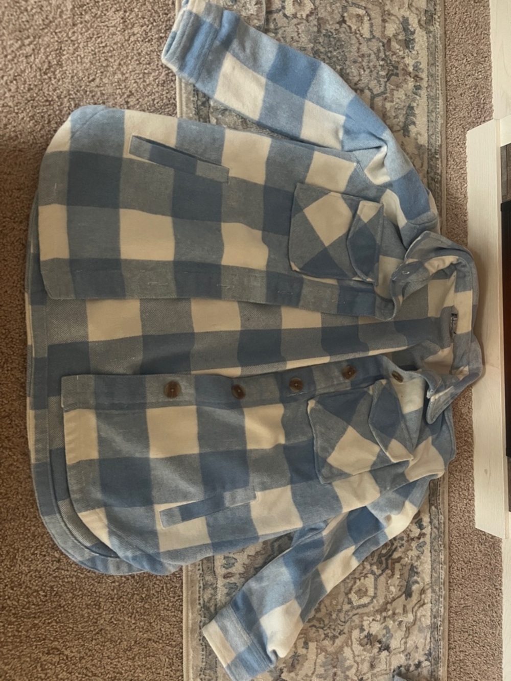 Blue and Cream Check Button-Up Shacket